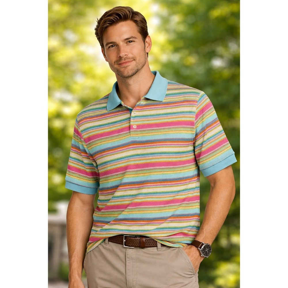 *NWT* Switch Polo Shirt Mens‎ XL Powder Blue Multi Color Striped Textured Knit